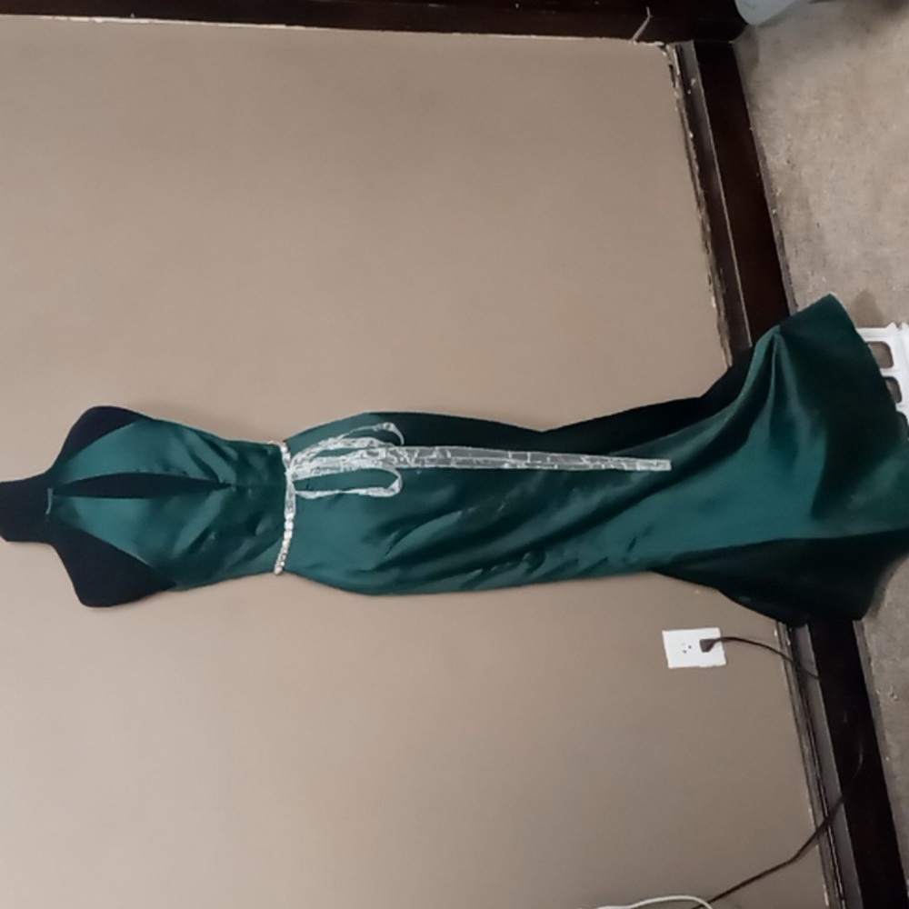 Sorella Vita Dark Green Prom/Bridesmaid Dress w Jewel/Ribbon Belt Size 4 - Picture 2 of 16